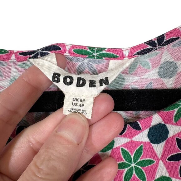 Boden Pink Geometric Floral Midi Dress with Pockets Women's US Size 4 Petite - Picture 6 of 8